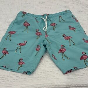 Flamingo Print Youth Shorts - Blue